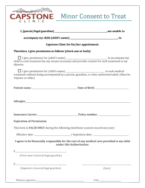 Fillable Online Minor Consent to Treat Fax Email Print - pdfFiller