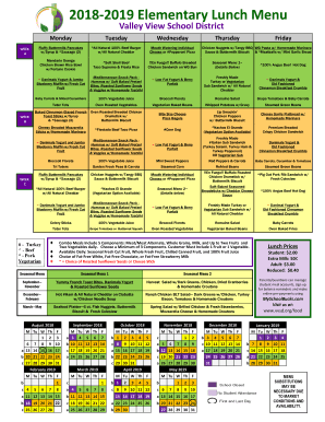 2018-2019 Elementary Lunch Menu - Valley View School District