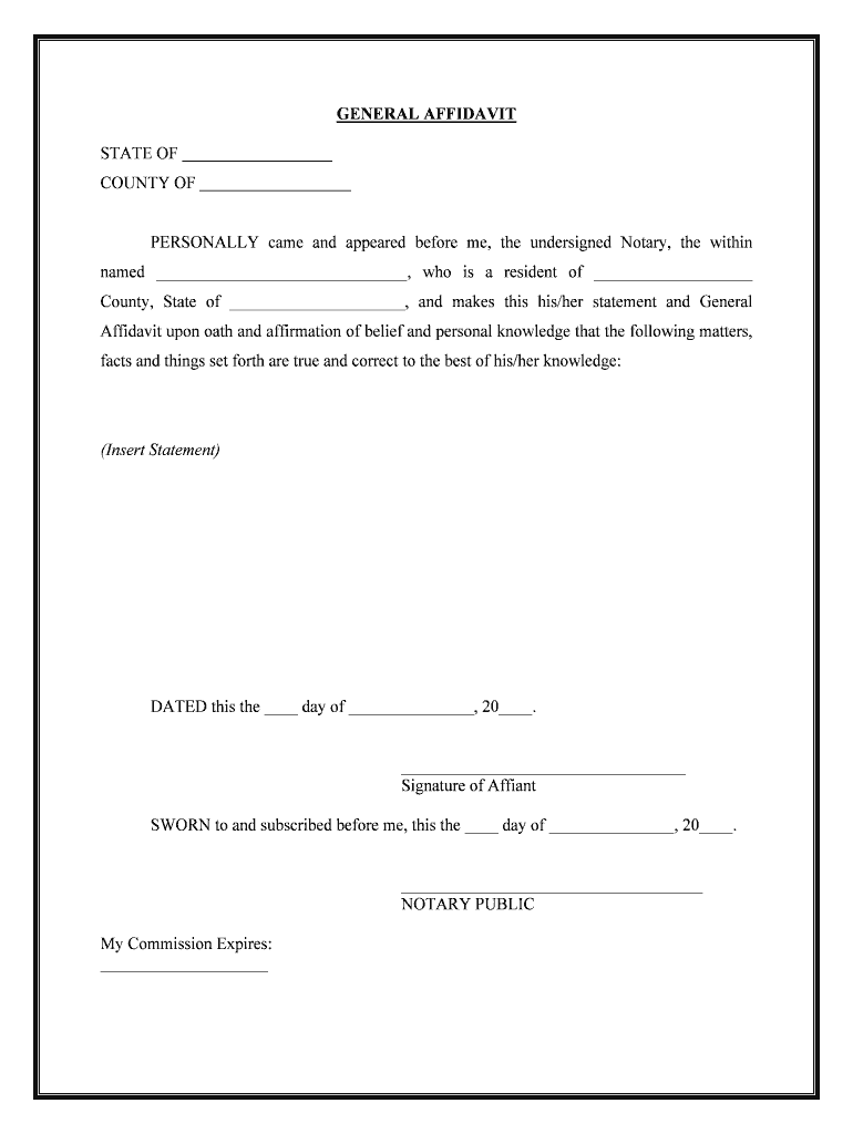 General Affidavit Printable Form - Printable Forms Free Online