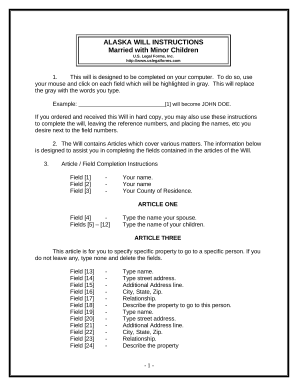 Legal Last Will and Testament Form for Married person with Minor Children - Alaska