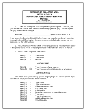 Legal Last Will and Testament Form for Married Person with Adult Children from Prior Marriage - District of Columbia