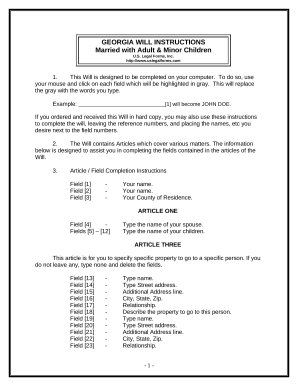 Legal Last Will and Testament Form for Married Person with Adult and Minor Children - Georgia