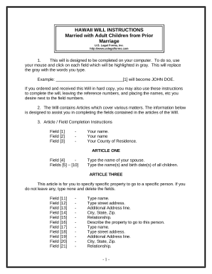 Legal Last Will and Testament Form for Married person with Adult Children from Prior Marriage - Hawaii