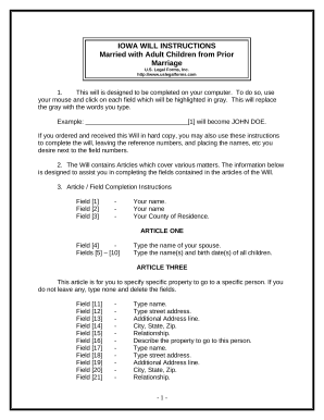 Legal Last Will and Testament Form for Married person with Adult Children from Prior Marriage - Iowa