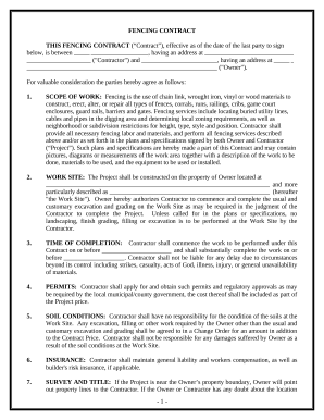 Fencing Contract for Contractor - New Hampshire