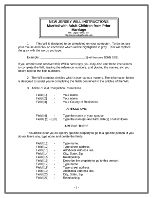 Legal Last Will and Testament Form for Married person with Adult Children from Prior Marriage - New Jersey