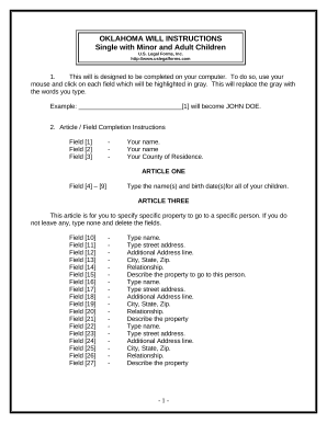 Legal Last Will and Testament Form for Single Person with Adult and Minor Children - Oklahoma