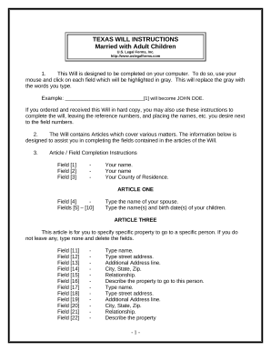 Legal Last Will and Testament Form for Married Person with Adult Children - Texas