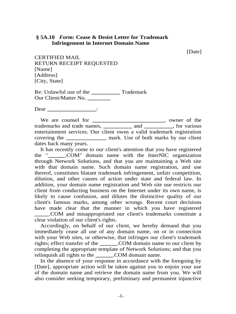 trademark infringement letter Preview on Page 1