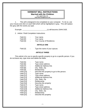 Legal Last Will and Testament Form for a Married Person with No Children - Vermont