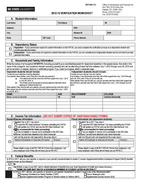 Fafsa application pdf - ncsu fafsa verification worksheet form