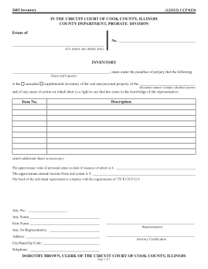 Estate inventory form