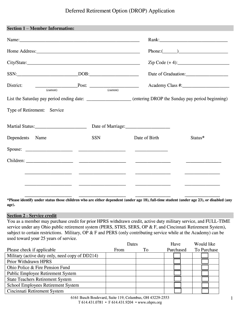 Fillable Online ohprs DROP Application - Highway Patrol Retirement ...