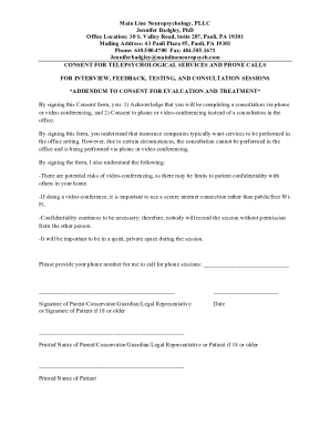 Fillable Online EVALUATION CONSENT FORM - Main Line Neuropsych Fax ...