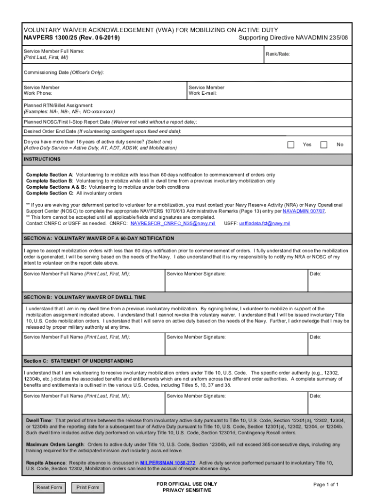 20192024 Form NAVPERS 1300/25 Fill Online, Printable, Fillable, Blank