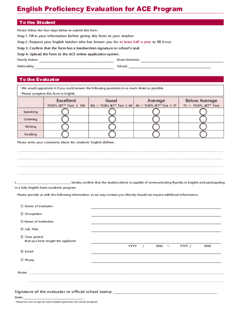 Fillable Online English Profiency Evaluation form Fax Email Print ...