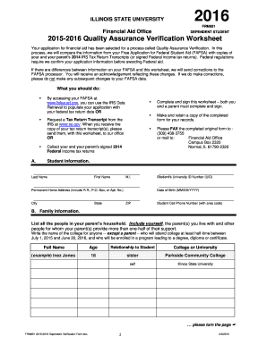 2015-2016 Quality Assurance Verification Worksheet - Financial Aid - financialaid illinoisstate