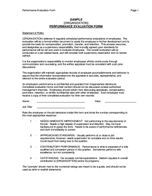 Performance evaluation form sample