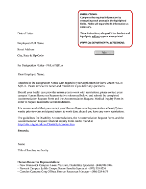 Printable fmla forms - fmla designation notice