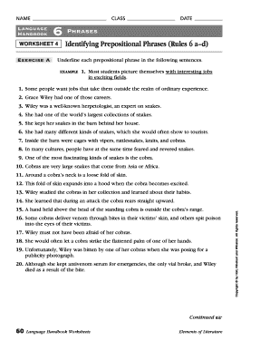 Identifying Prepositional Phrases Worksheet Pdf - Fill Online ...