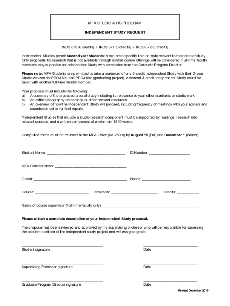 Fillable Online MFA Independent Study Request Form (Dec 2019).docx Fax ...