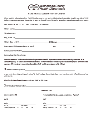 Fillable Online wchd H1N1 Influenza Consent Form for Children 2 - WCHD ...