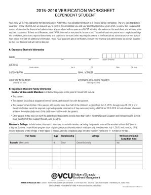 Has anna's fafsa been selected for verification - Verification Worksheet Dependent 2015-16 PDF - Financial Aid