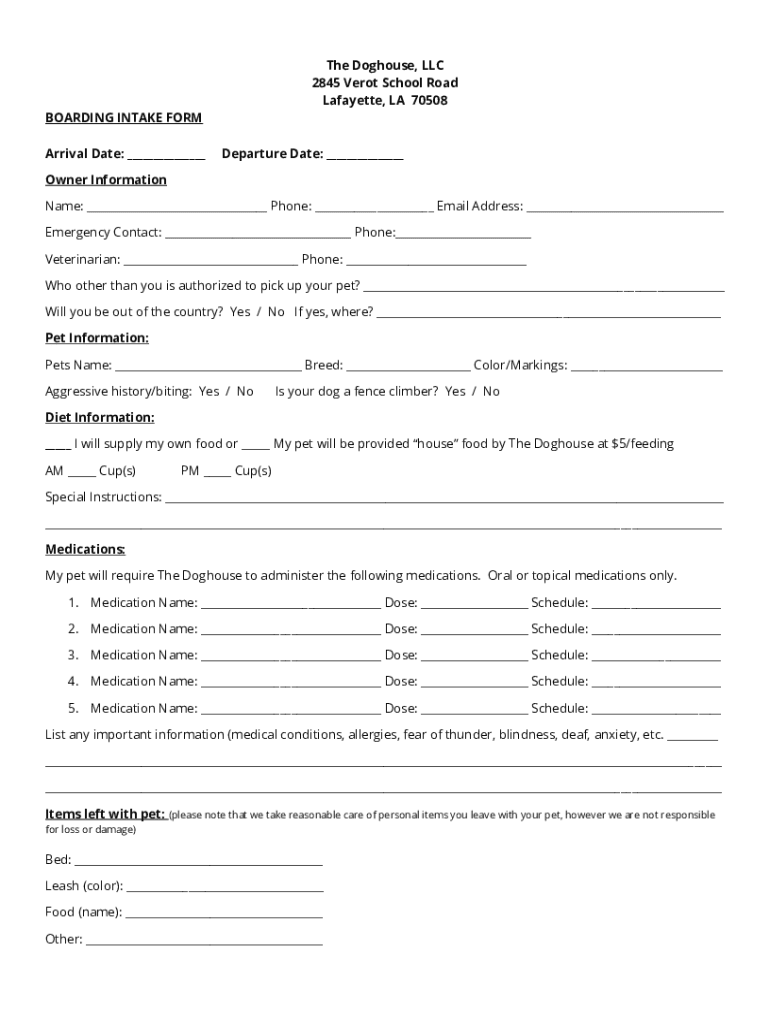 Fillable Online The Doghouse Boarding Intake Form.pdf Fax Email Print ...