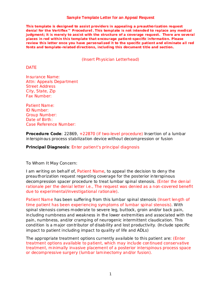 Sample Appeal Letter for Pre-Authorization Denial Doc Template | pdfFiller