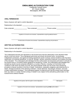 Fillable Online EMBALMING AUTHORIZATION FORM.doc Fax Email Print ...