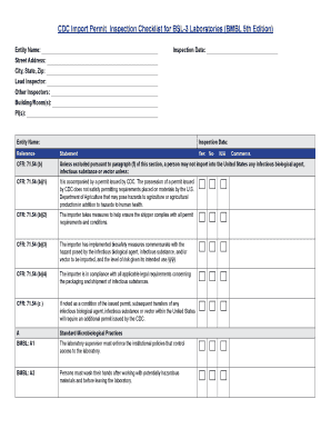 Fillable Online cdc Import Permit Inspection Checklist for BSL-3 ...