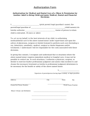 Free Child (Minor) Medical Consent (Word & PDF) Doc Template | pdfFiller