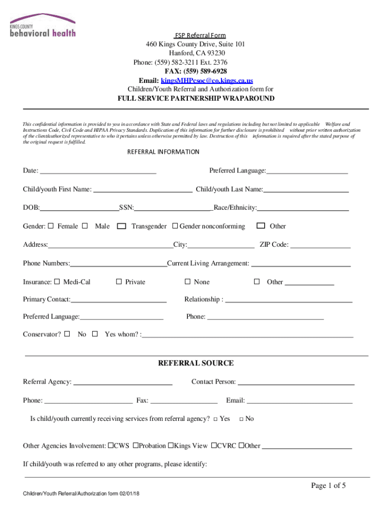 Fillable Online FSP Referral Form Fax Email Print - pdfFiller