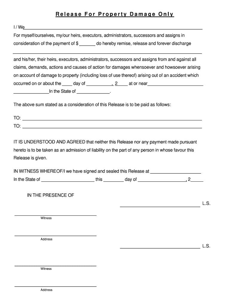 property damage release form pdf Preview on Page 1