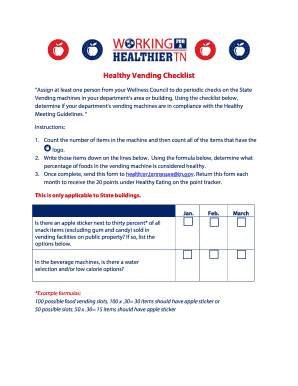 Fillable Online Healthy Vending Checklist - WELLNESS SITE CHAMPIONS Fax ...