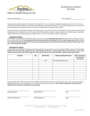 Household Size Verification 2015-2016 - Financial Aid - Kennesaw ... - financialaid kennesaw