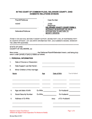 Affidavit of separation from spouse sample - Delaware County Form 4 Affidavit in Support or Opposition to Motion ...