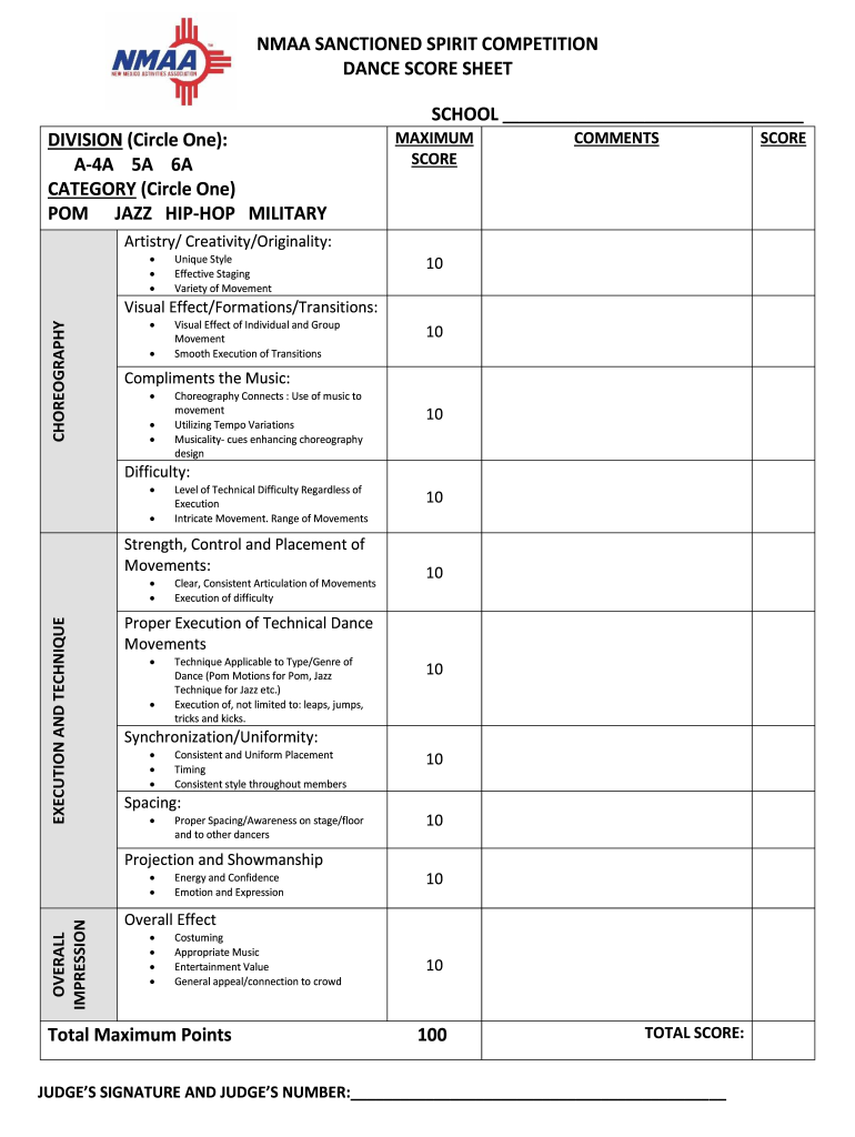 Printable Dance Score Sheet - Printable World Holiday