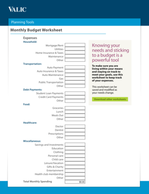 Freddie mac monthly budget worksheet