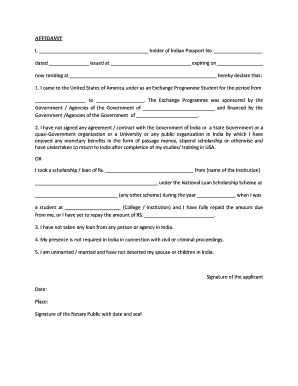 Fillable Online cgihouston AFFIDAVIT I, holder of Indian Passport No ...