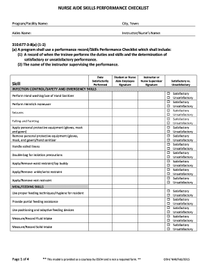 2015 OK Nurse Aide Skills Performance Checklist Fill Online, Printable ...