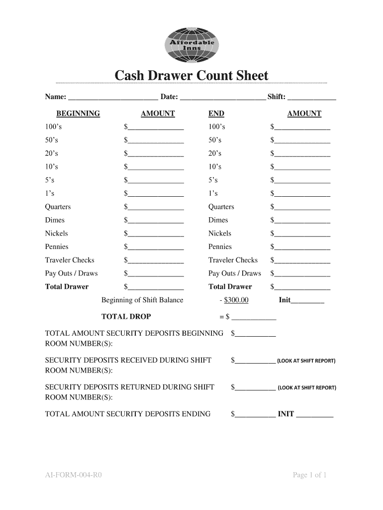 free printable cash drawer count sheet pdf Preview on Page 1