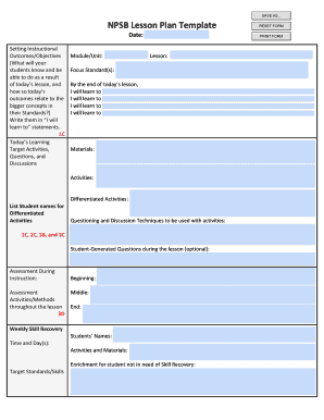 NPSB Lesson Plan Template Form - NPSB Home Page