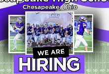 football player pictures with we are hiring in black white and purple