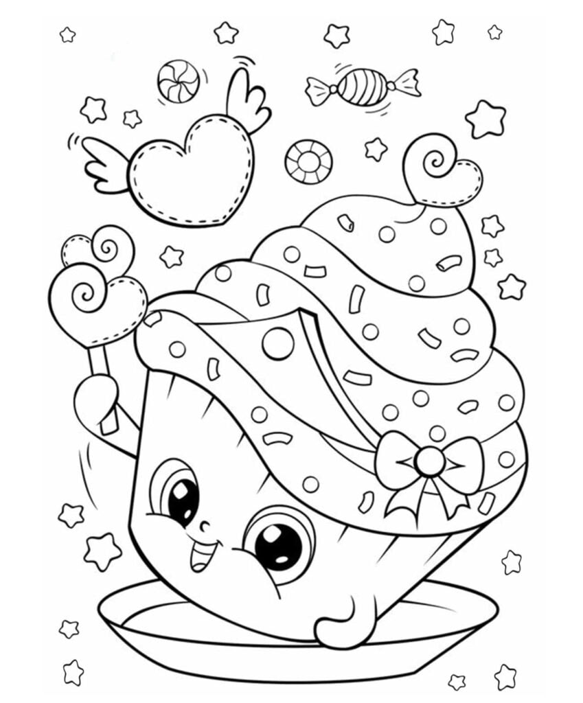 kawaii tort pentru colorat, doodle