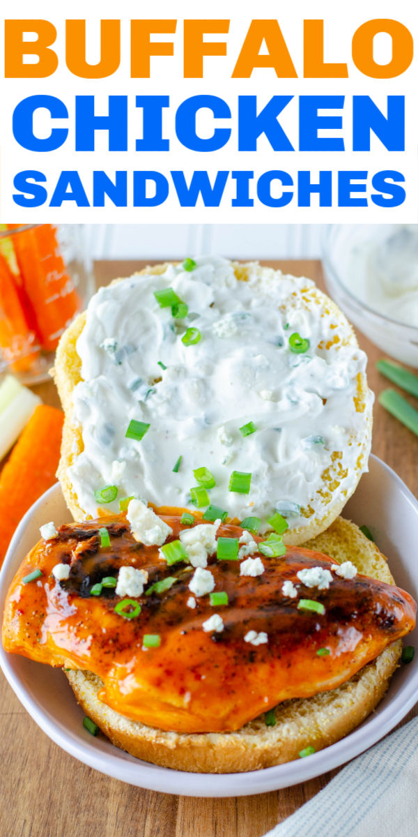 Spicy hot buffalo chicken sandwiches topped with a cool and creamy bleu cheese sauce. This easy recipe makes a great weeknight dinner but also perfect for a game day sandwich! | www.persnicketyplates.com