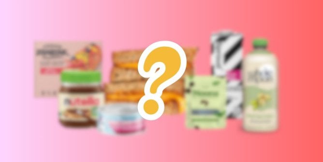 various new vegan products blurred with a question mark in front