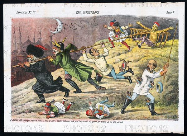 Una catastrofe - Italian political cartoon ca. 1877 by Grossi - Photo12 ...