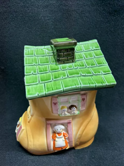 OLD WOMAN WHO Lived In A Shoe Nursery Rhyme Ceramic Cookie Jar Made In ...