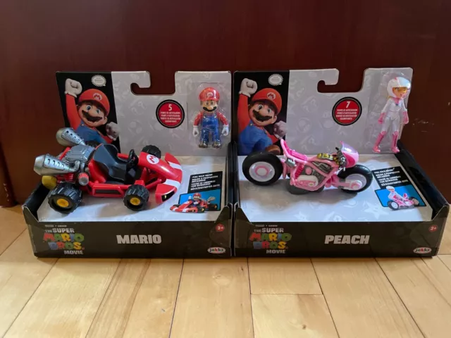 SUPER MARIO BROS Movie Mario & Princess Peach Pull Back Racer Kart Bike ...